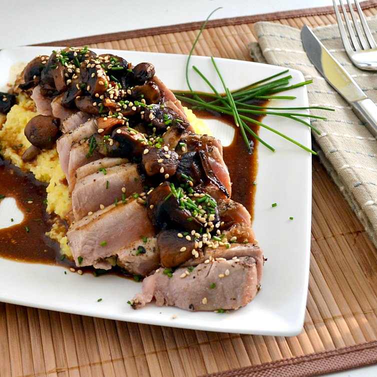 The Foodie Couple: Seared Yellowfin Tuna Pepper Steaks with Mushroom Sauce