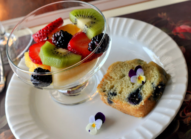 Fruit Salad and Blueberry Coffee Cake at Beazley House - Napa, CA | Taste As You Go