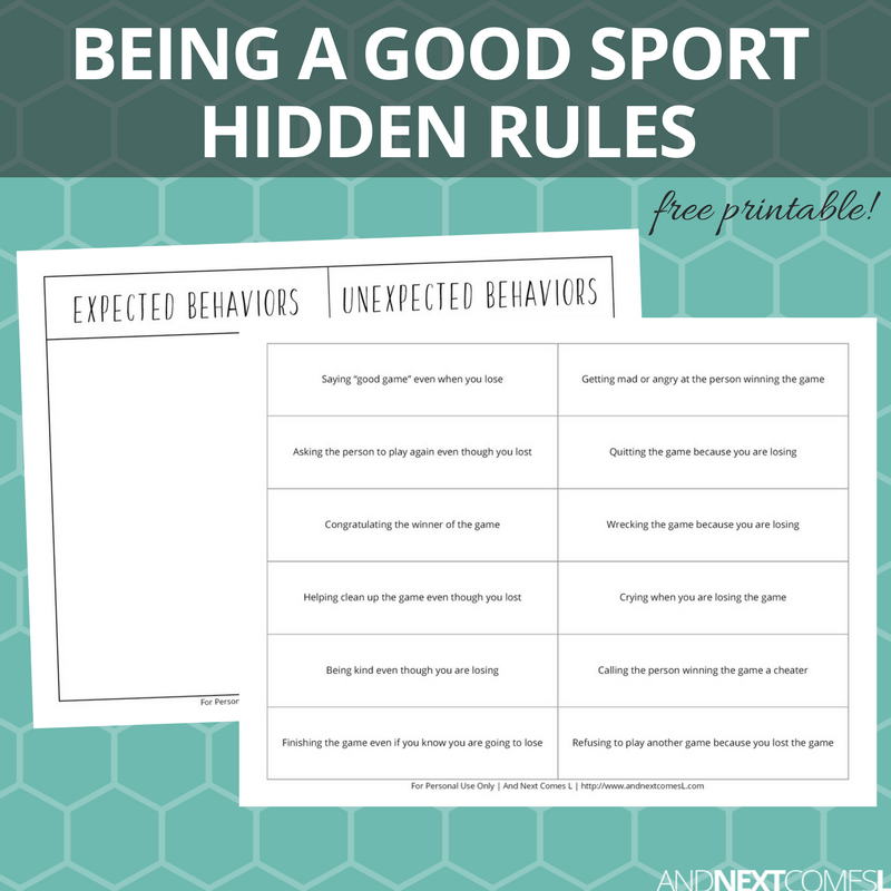 Being a Good Sport Hidden Rules Social Skills Printable ...