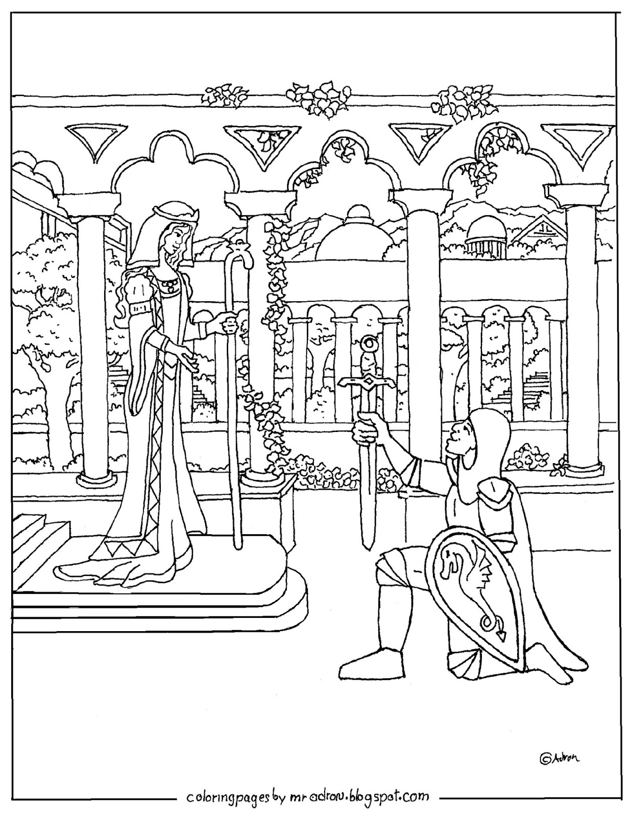 Coloring Pages for Kids by Mr. Adron: Printable Knight and Princess
