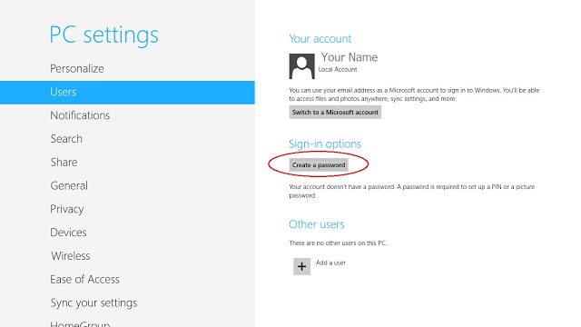 Cách cài đặt Password cho Windows 8 - mật khẩu User Admin