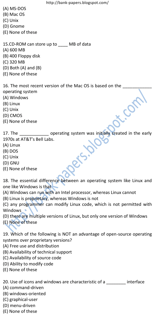computer awareness questions for bank exams