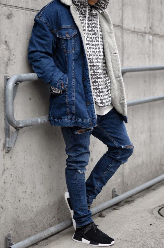 jaqueta jeans com moletom masculina renner