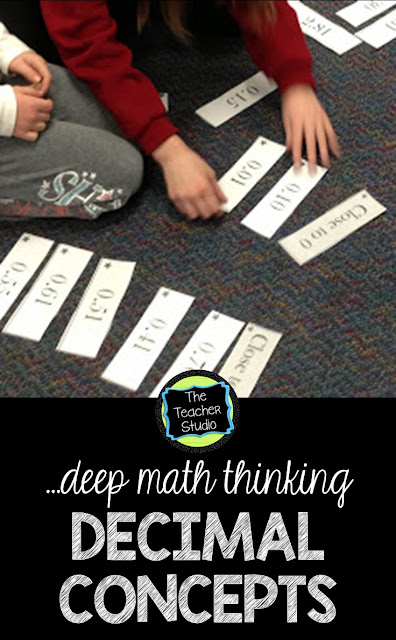 Teaching decimals is a tricky thing in elementary school.  It is very important that students have a good understanding of how our place value system works.  This post explains some decimal lessons and decimal activities that can help with that number sense.  Fourth grade decimals, decimal lessons, decimal printables, teaching decimals