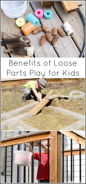 What are loose parts and why is playing with loose parts beneficial for kids? Includes a list of loose parts to use in the backyard from And Next Comes L