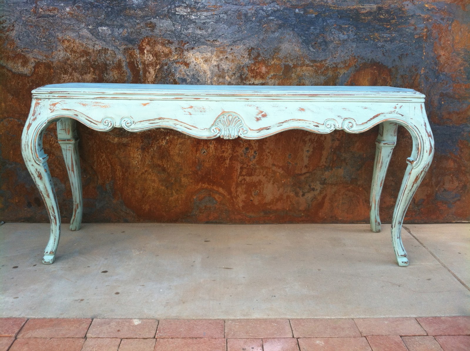 rustysaturday Distressed Aqua Sofa Table
