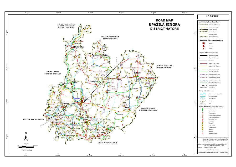 Singra Upazila Road Map Natore District Bangladesh