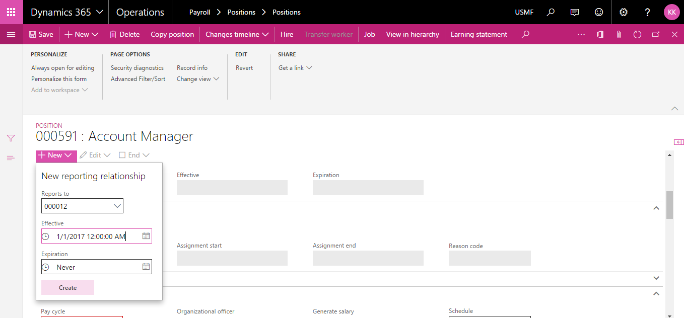 Dynamic 365 Finance and Operations: Create Position in Dynamics365 (AX7)
