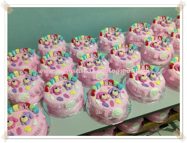 Mynata Cakes Baby one month cake for twins girl, Kath & Kay