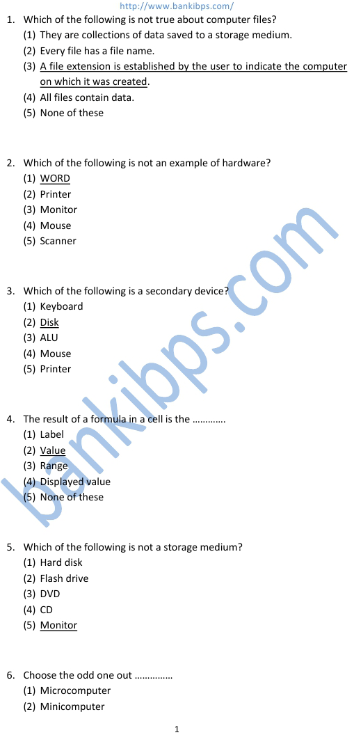 IBPS Exam's computer knowledge questions papers solved