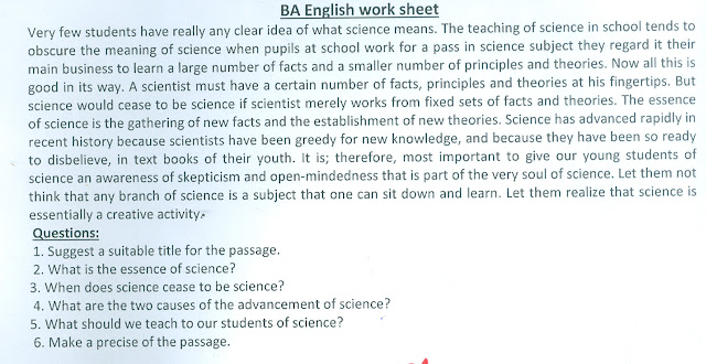 how to attempt ba english comprehension,ba english comprehension passage