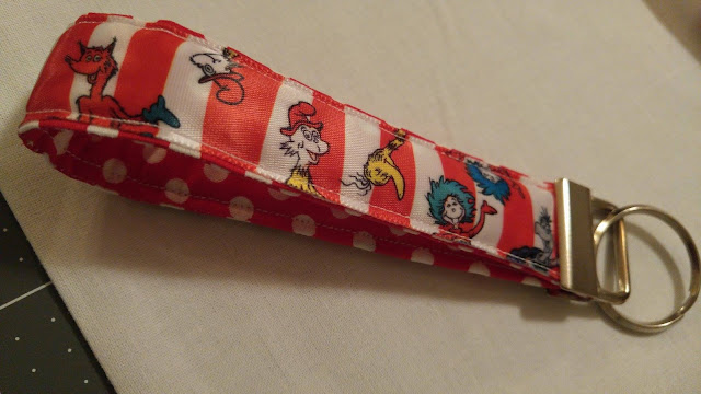 Quilted keychain made with Dr. Seuss ribbon