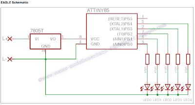 Baustellen Lauflicht 5 LED aufbauend / ATtiny45 IC - CMN Modellbau