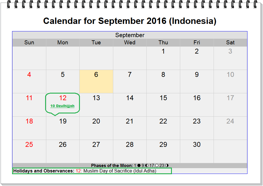 gambar kalender lebaran haji hari raya kurban tanggal 10 2016 hijriyah 10 dzulhijjah