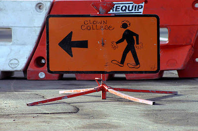 walk this way sign amended to say clown college this way