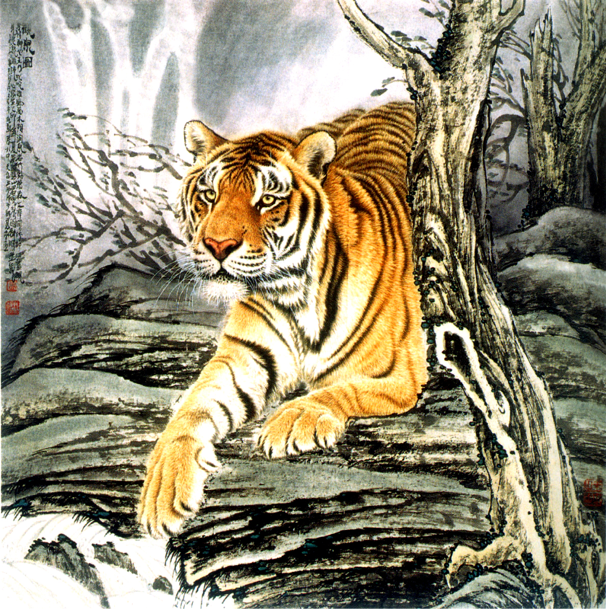 Тигр на ветке ребенок