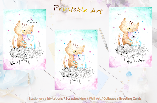 Watercolor Cats Wall Art Watercolor Cats Wall Art