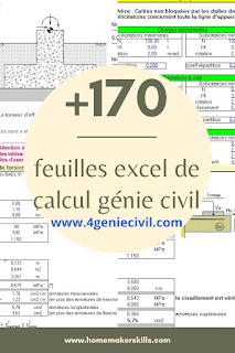 +170 feuilles de cacul excel pour génie civil et BTP