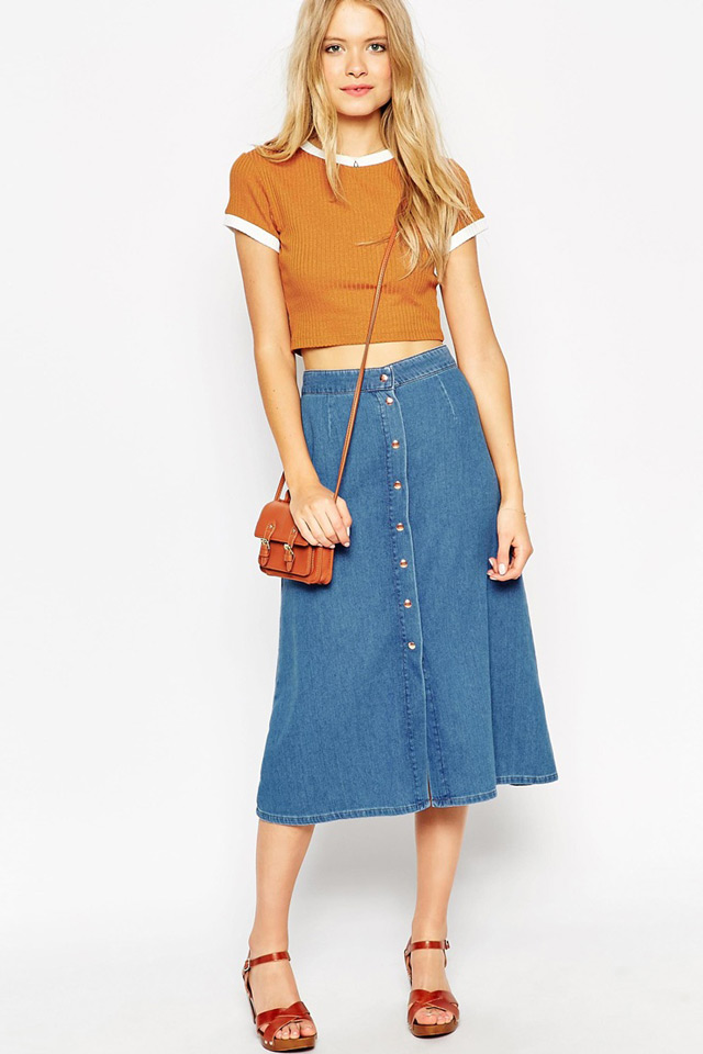 how to wear button through midi skirts