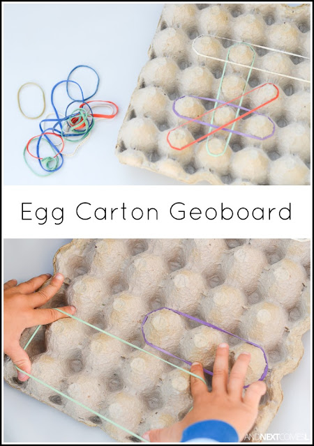 Egg carton geoboard - a simple no prep fine motor activity for kids from And Next Comes L