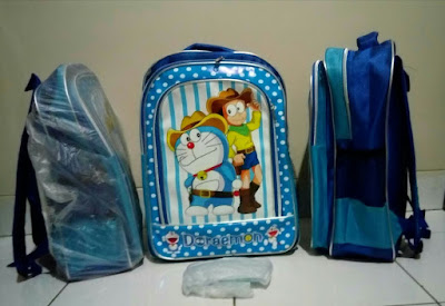 Jual Tas Ransel Backpack Doraemon + Tudung Cover Anti Hujan murah bagus berkualitas