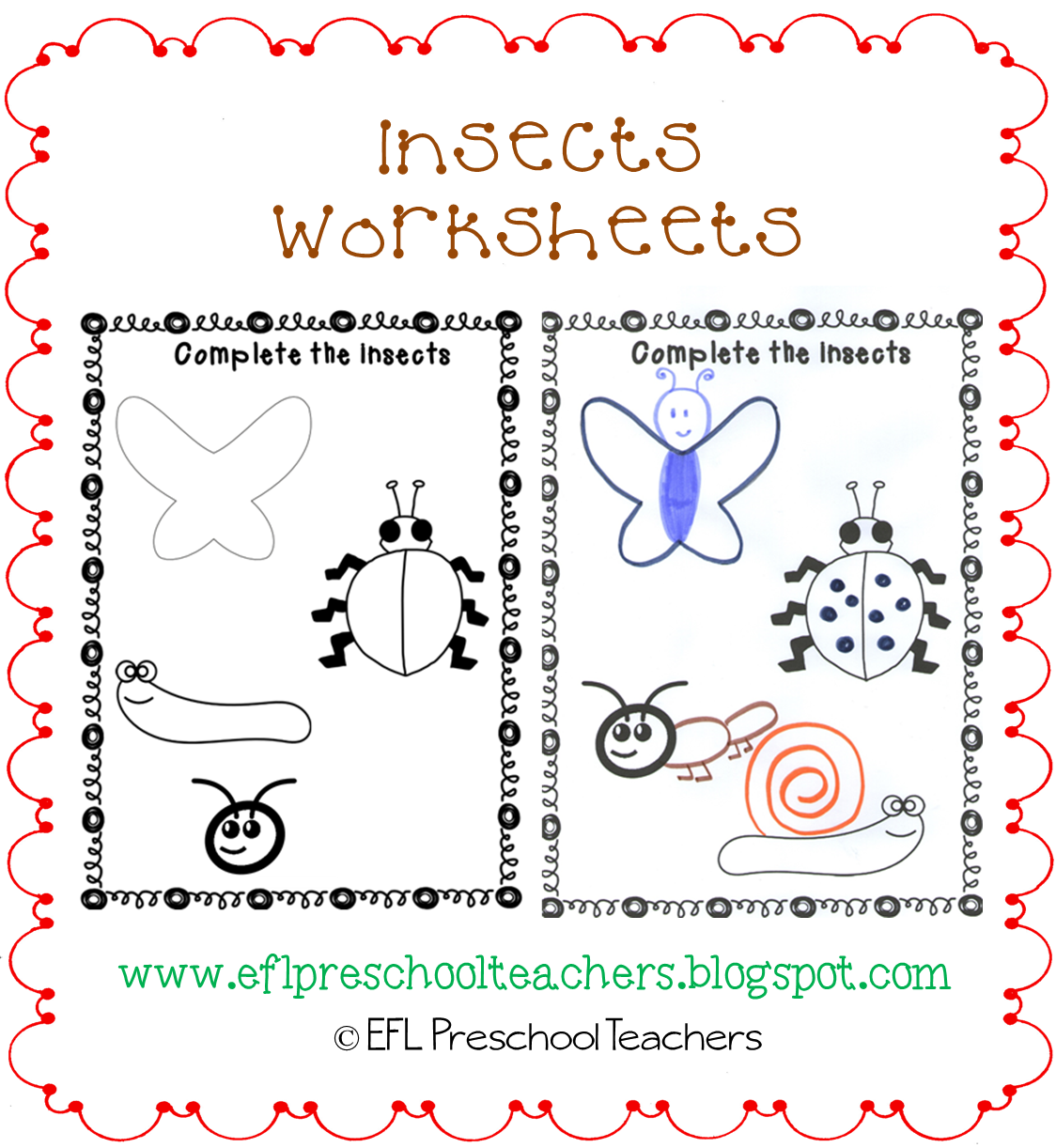 eslefl preschool teachers insects worksheets and more