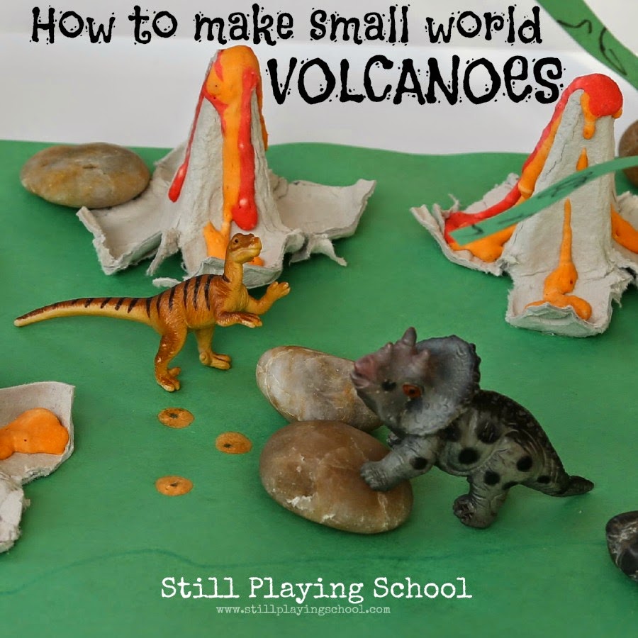 Dinosaur Small World with Homemade Volcanoes Still Playing School