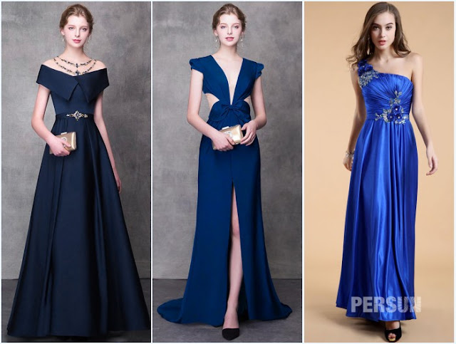 robes longues de soirée bleues pour teint moyen