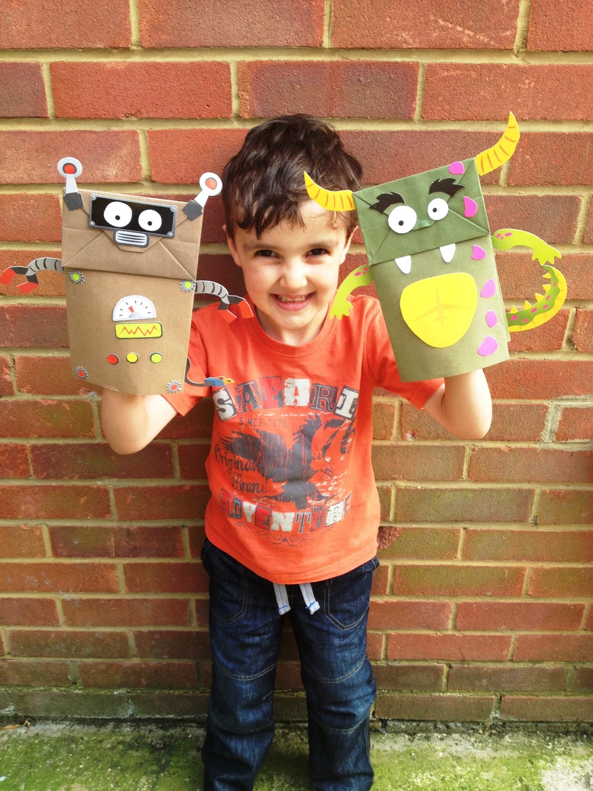 buttons and paint... and Paper Bag Puppets!