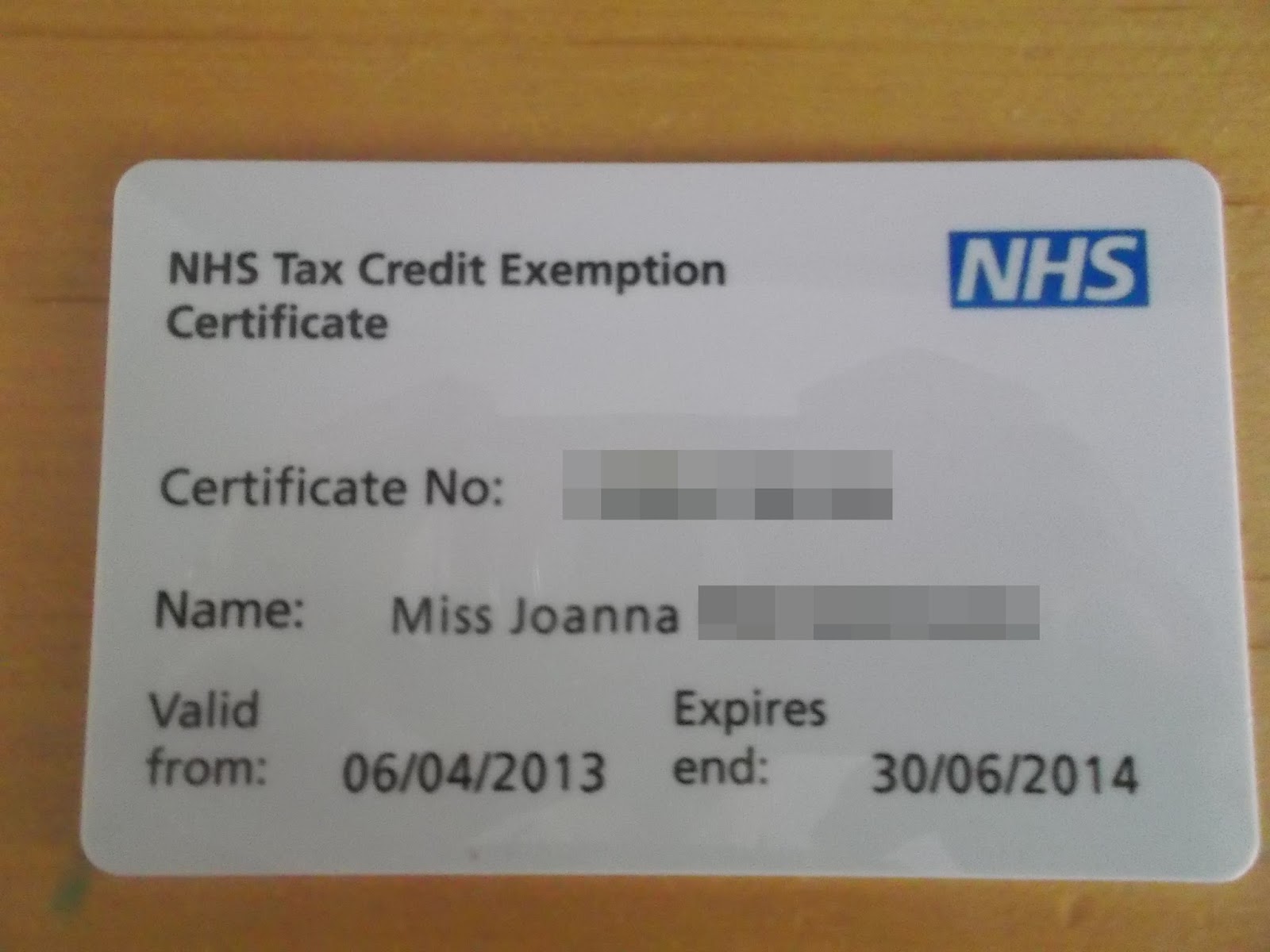 Polska Rodzinka W UK NHS Tax Credit Exemption Certificate