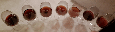 The wine glasses in the same order as above