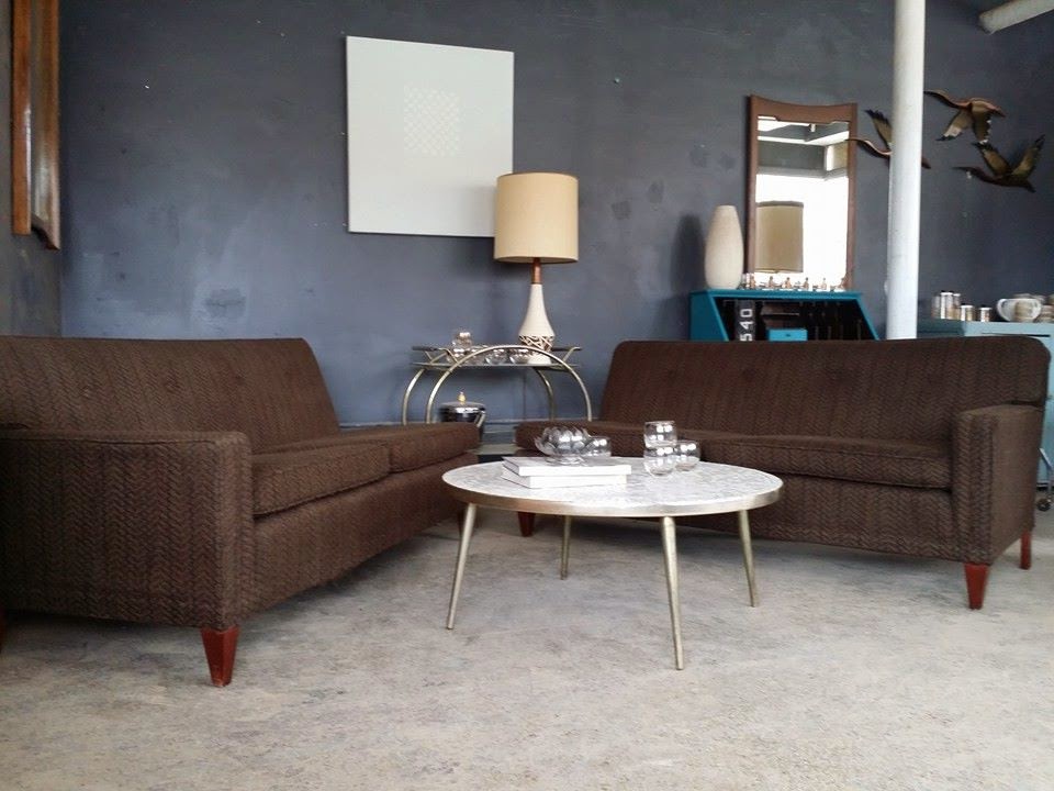 Vintage Ground Mid Century Two Piece Brown Tufted Sofa / Sectional
