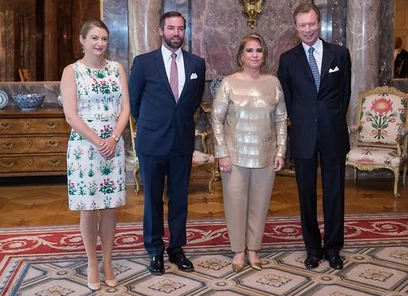 Grand Duke Henri and Grand Duchess Maria Teresa, Prince Guillaume and Princess Stéphanie attend the garden party at Colmar-Berg in Luxembourg