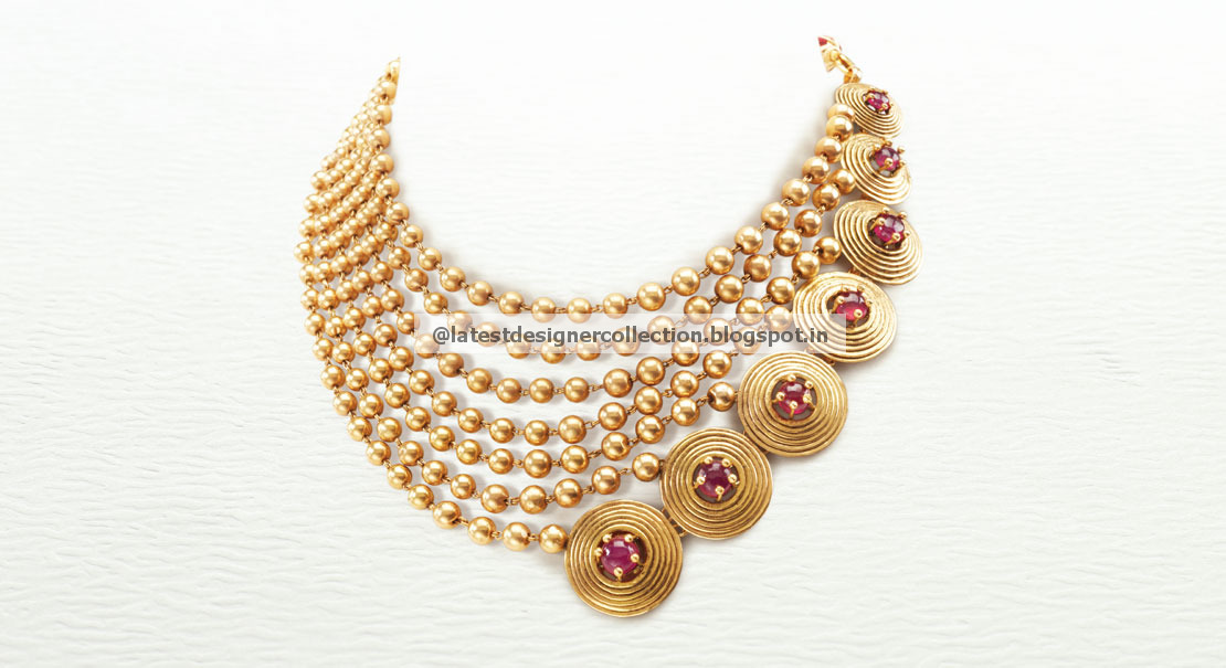 Beautifully Crafted Gold Beads Are Strung Together From AZVA Jewellery Latest Indian Clothing