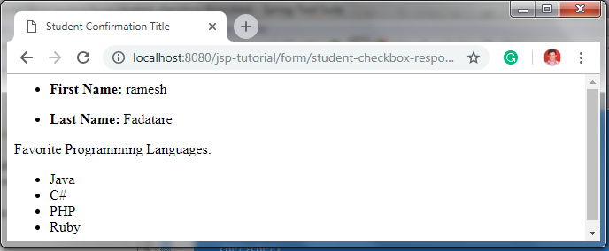 JSP - Processing HTML Form Data