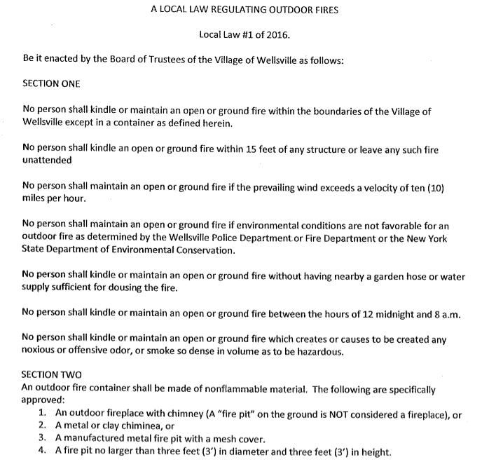 Wellsville Regional News (dot) com Wellsville Local law regarding