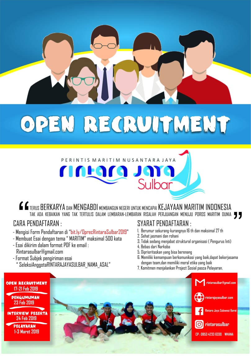 Open Recruitment Anggota Rintara Jaya Sulawesi Barat 2019