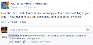 Atari Pridefest wrong rainbow flag Facebook complaint