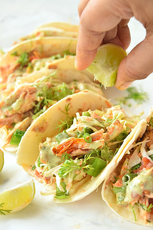 Delicious Shredded Chicken Taco with Cilantro lime  Crema