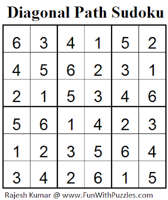 Diagonal Path Sudoku (Mini Sudoku Series #37) Solution