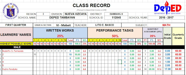 Automated/Official E-Class Record  with Grading Sheet and Auto-Ranking System for all Grades
