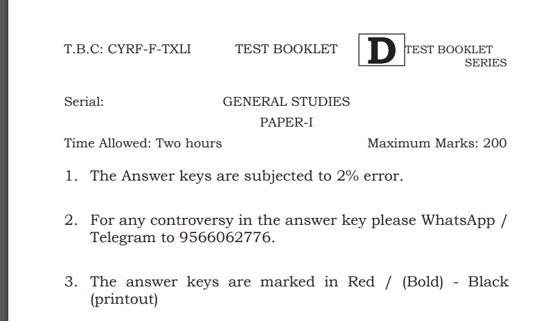 Upsc Prelims 2019 Gs Paper 1 Answer Key By Shankar Ias Pdf Vision