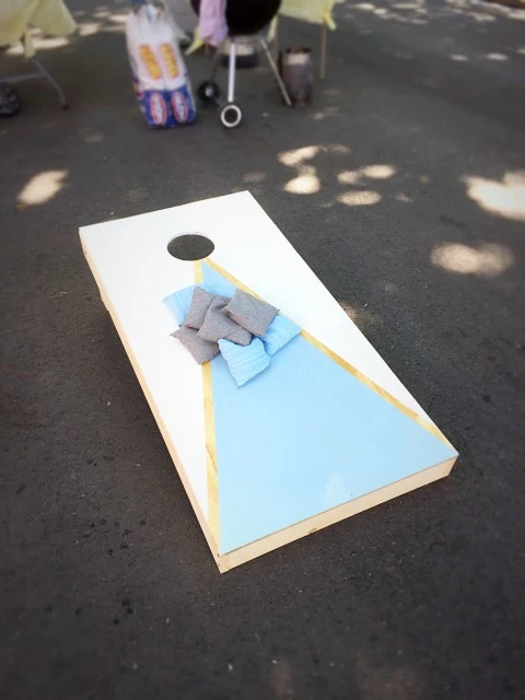 homemade DIY corn hole bean toss side