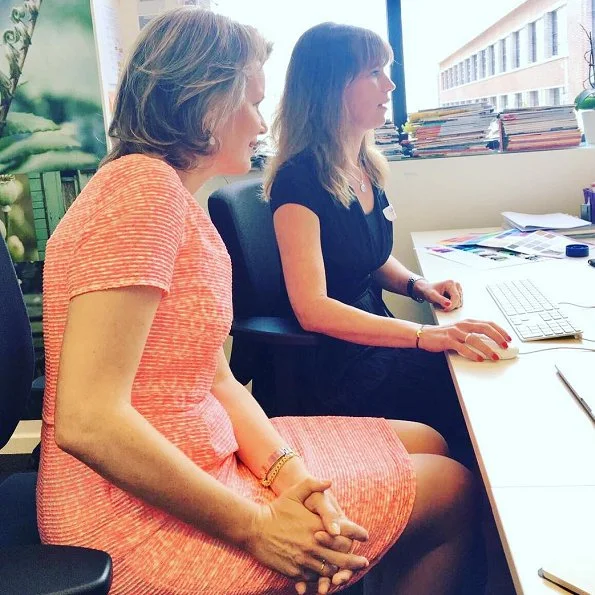 Queen Mathilde of Belgium visited the editorial rooms of the country's oldest women's magazine Libelle at Sanoma Media in Mechelen