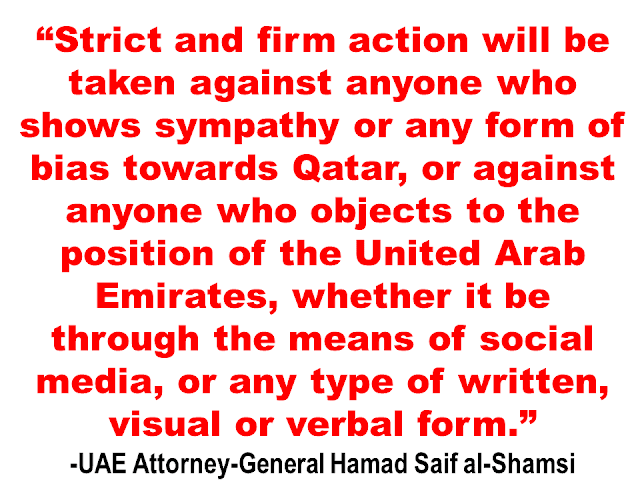  The United Arab Emirates threatens anyone sympathizing with Qatar with up to 15 years in jail, and barring Qatari passport or resident visa holders entry.  Efforts to resolve the regional crisis showed no immediate symptoms of achieving success in the coming days.  UAE Minister of State for Foreign Affairs Anwar Gargash threatened more curbs if necessary and said Qatar needed to make  firm commitments to change policies on funding militants. Qatar categorically denies  such allegations.  U.S. President Donald Trump praised the actions against Qatar as he took sides on EAU Saudi Arabia and allies.However, he stressed the need for Gulf unity during a phone conversation with Saudi King Salman.  His defense secretary, James Mattis, also spoke to his Qatari counterpart to express commitment to the Gulf region's security.  Kuwait's emir also seeks to bridge the gap as he had a meeting  with the Saudi's king on Tuesday.     UAE threatens those who will show words of sympathy with Qatar even on a social media post a 10-15-year jail term, and a fine of at least AED 500,000.  Since the diplomatic row started, tweets against and in support of Qatar have dominated Twitter in Arabic.  Newspapers and television channels in the region have also been engaged in a war of words over Qatar's role.  Qatar has said it will not retaliate against the curbs.   The diplomatic crisis pushes Qatar in leaving the Gulf Cooperation Council "in deep regret", according to a Qatari official.  Bans on Doha's fleet using regional ports and anchorages are Threats to halt some of Doha's exports and disrupt those of liquefied natural gas fleet is imminent as their GCC brothers ban them from using regional ports and anchorages. Qatar is the largest exporter of liquefied natural gas and global market traders are worried that the Saudi Arabian allies would not accept LNG shipments from Doha. Egypt might also bar tankers carrying Qatar cargos from using the Suez Canal as they head to Europe and others. Meanwhile, US President Donald Trump offers to help resolve the diplomatic crisis among GCC Trump offered to help resolve their differences, including through a meeting at the White House if necessary. Source: Reuters