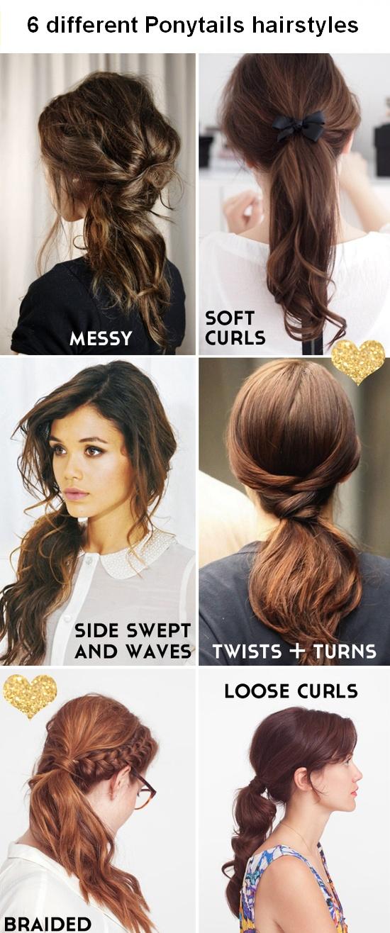 6 different Ponytails hairstyles