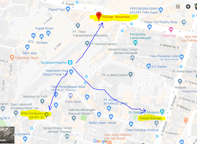 Peta lokasi Titik Jemput Penumpang Ojek Online Gojek-Grab di Stasiun Pasar Turi Surabaya