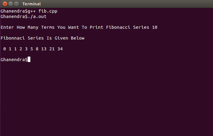 The Output of Fibonacci Series in C++