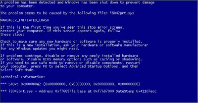 Вызванный вручную в Windows XP BSoD Вызванный вручную в Windows XP BSoD