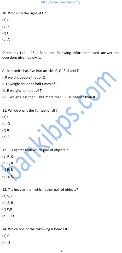 reasoning questions for sbi po